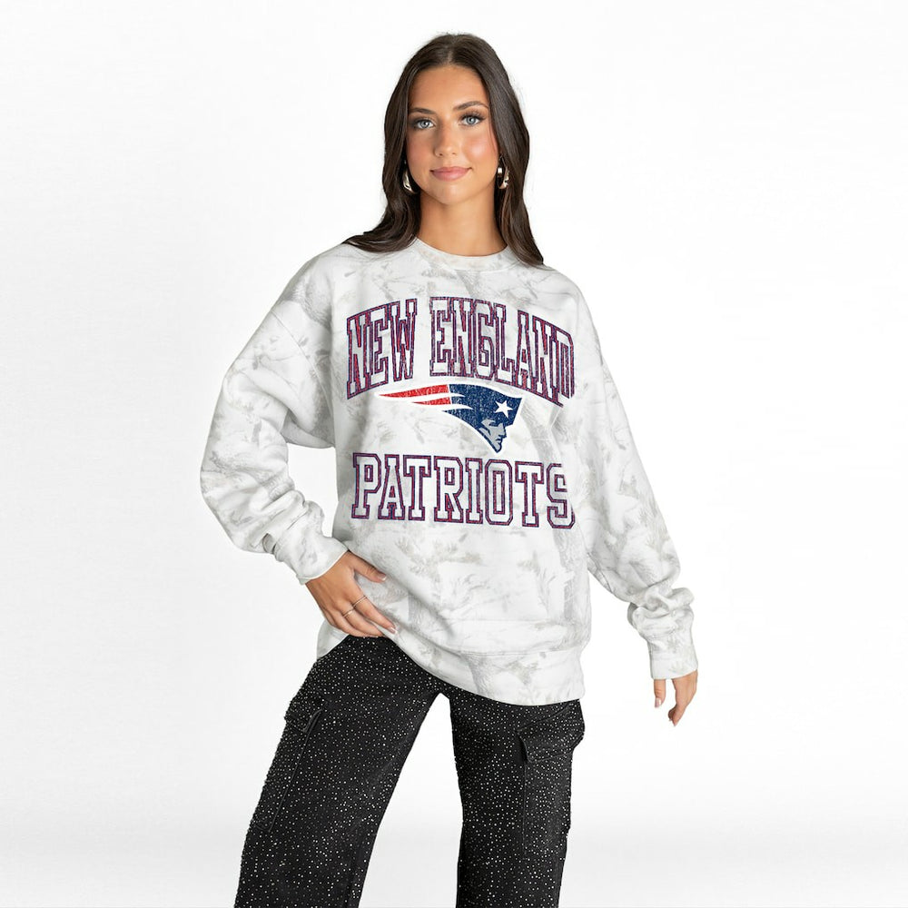 New England Patriots Gameday Couture Women's Whiteout Oversized Premium Fleece Sweatshirt Arctic Camo | NFL