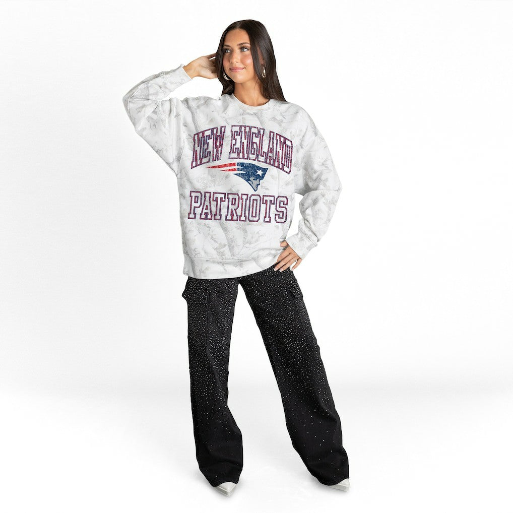 New England Patriots Gameday Couture Women's Whiteout Oversized Premium Fleece Sweatshirt Arctic Camo | NFL