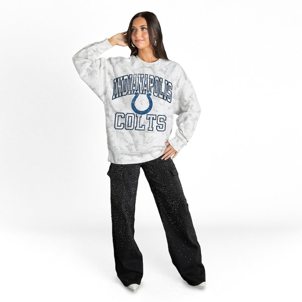 Indianapolis Colts Gameday Couture Women's Whiteout Oversized Premium Fleece Sweatshirt Arctic Camo | NFL