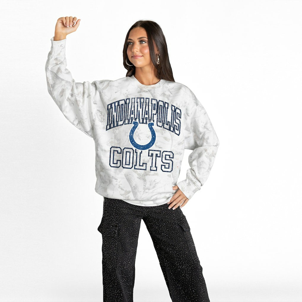 Indianapolis Colts Gameday Couture Women's Whiteout Oversized Premium Fleece Sweatshirt Arctic Camo | NFL