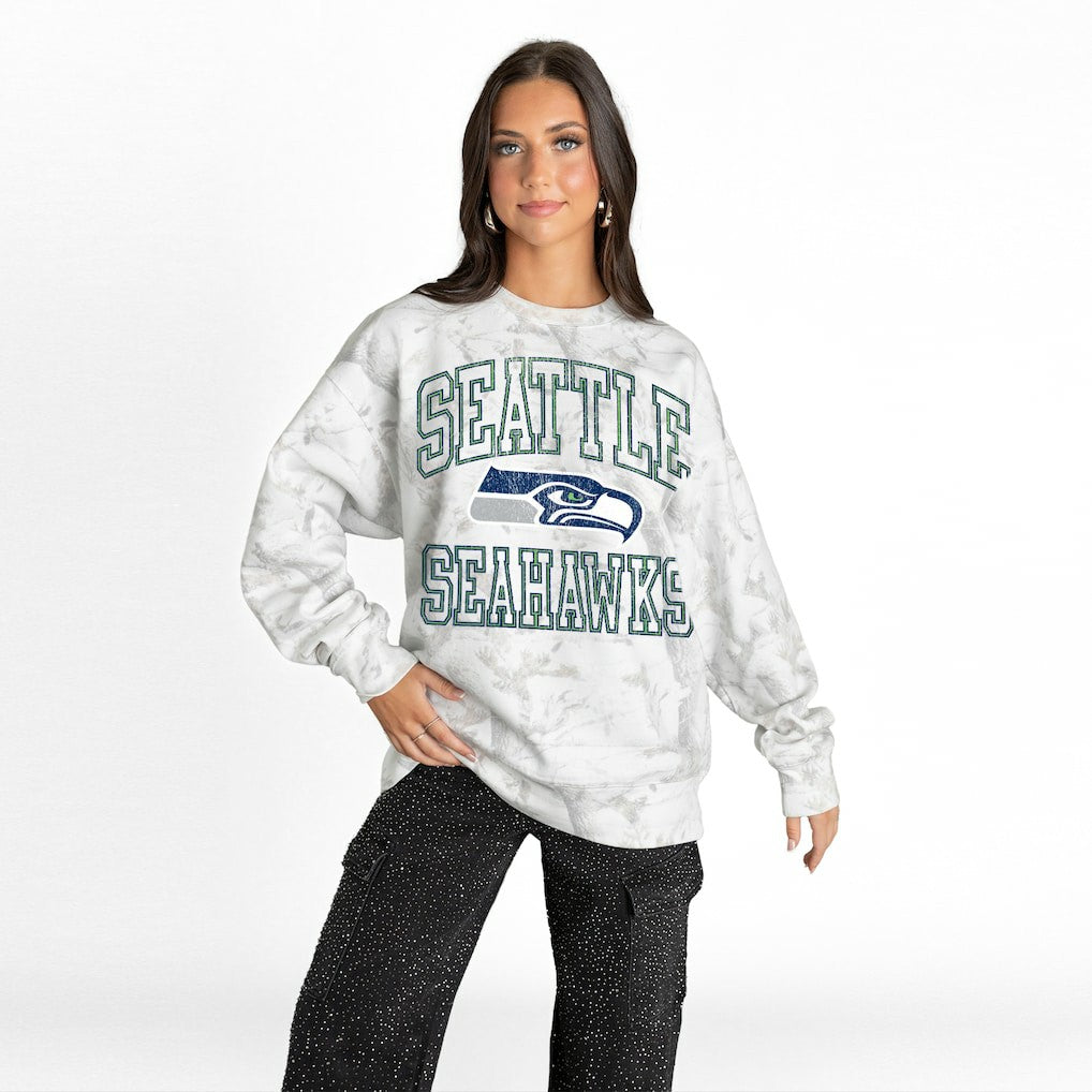 Seattle Seahawks Gameday Couture Women's Whiteout Oversized Premium Fleece Sweatshirt Arctic Camo | NFL