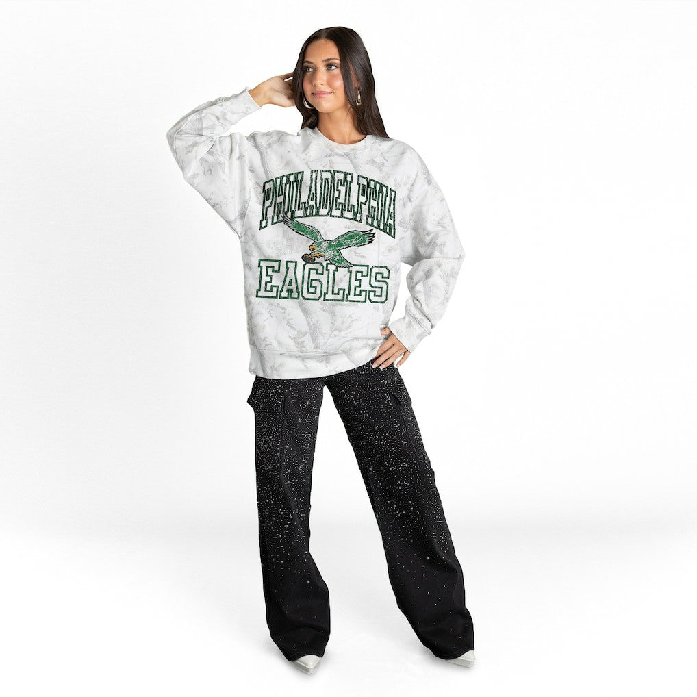 Philadelphia Eagles Gameday Couture Women's Whiteout Oversized Premium Fleece Sweatshirt Arctic Camo | NFL