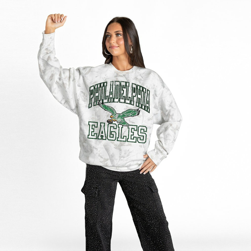 Philadelphia Eagles Gameday Couture Women's Whiteout Oversized Premium Fleece Sweatshirt Arctic Camo | NFL