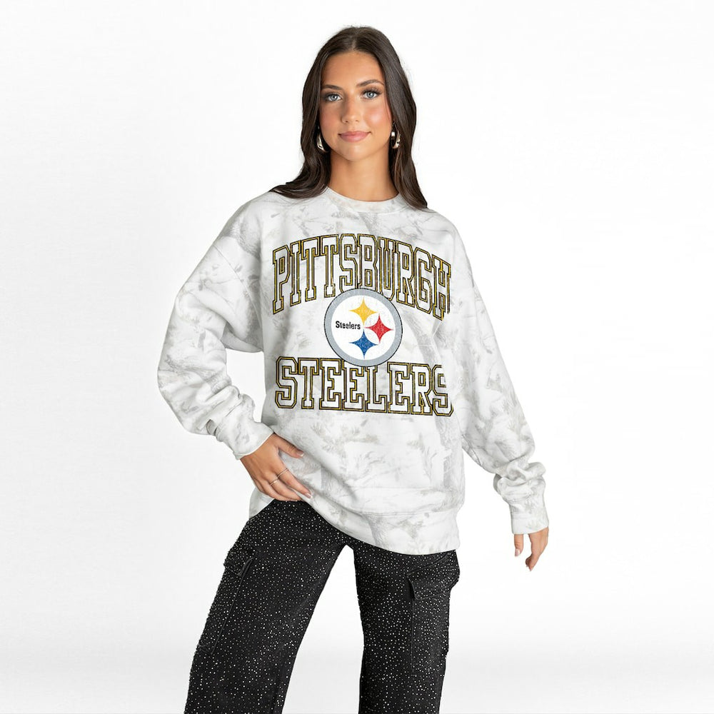 Pittsburgh Steelers Gameday Couture Women's Whiteout Oversized Premium Fleece Sweatshirt Arctic Camo | NFL