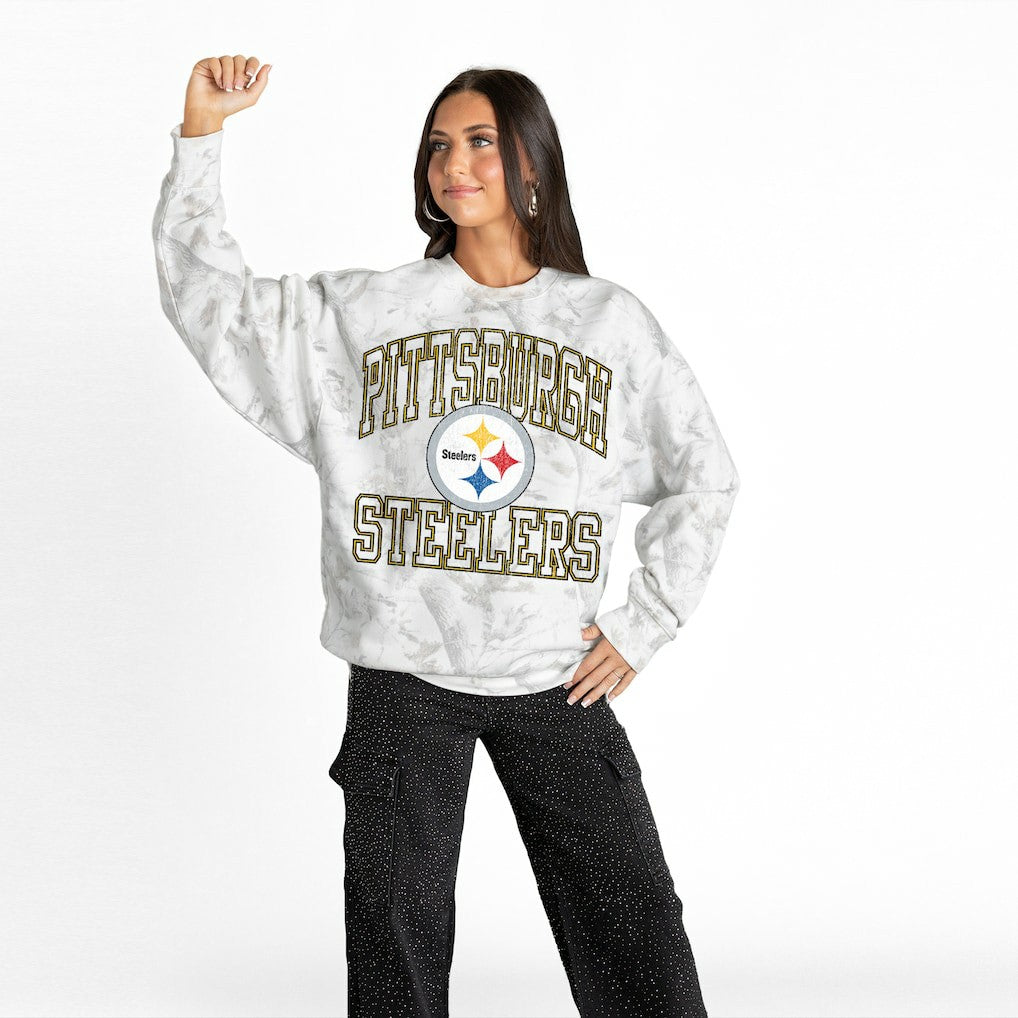 Pittsburgh Steelers Gameday Couture Women's Whiteout Oversized Premium Fleece Sweatshirt Arctic Camo | NFL