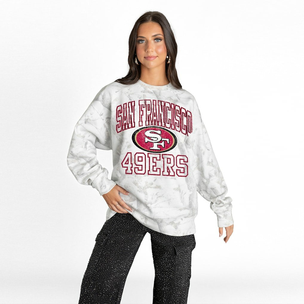 San Francisco 49ers Gameday Couture Women's Whiteout Oversized Premium Fleece Sweatshirt Arctic Camo | NFL