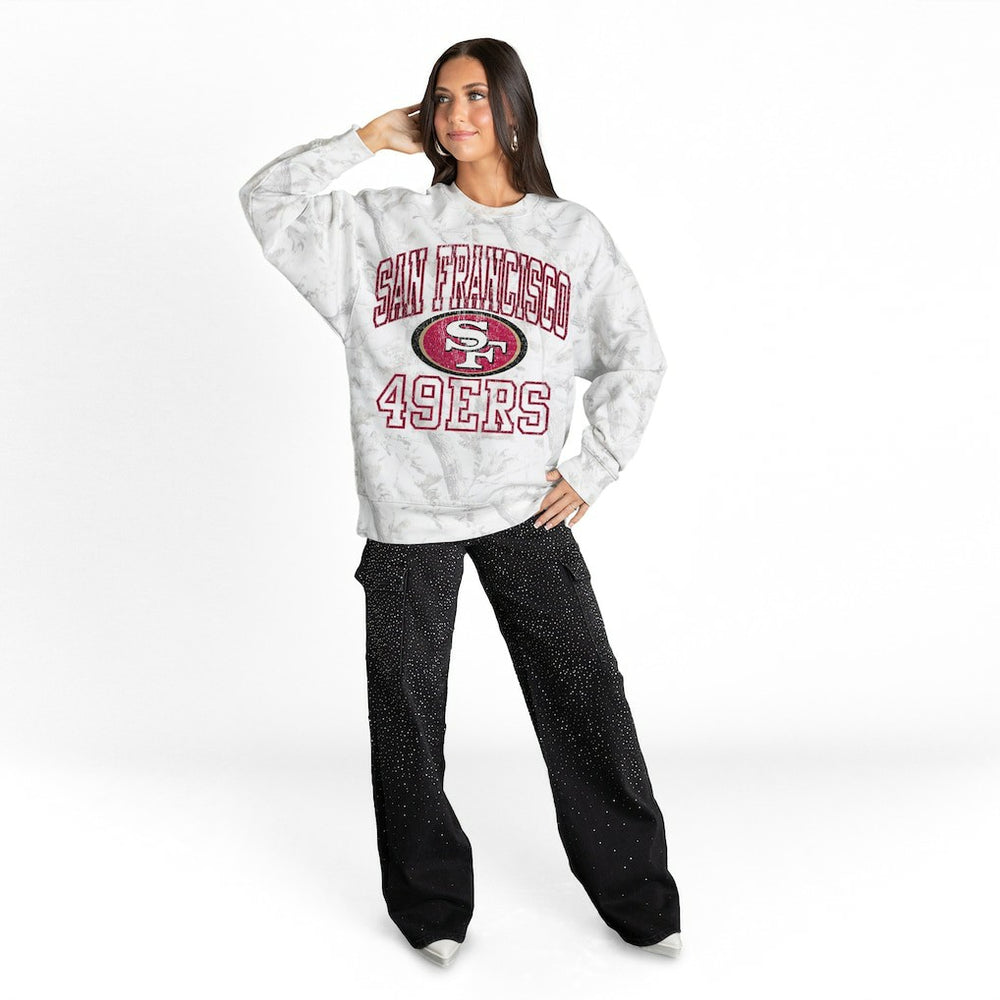 San Francisco 49ers Gameday Couture Women's Whiteout Oversized Premium Fleece Sweatshirt Arctic Camo | NFL