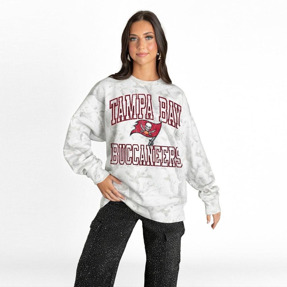 Tampa Bay Buccaneers Gameday Couture Women's Whiteout Oversized Premium Fleece Sweatshirt Arctic Camo | NFL