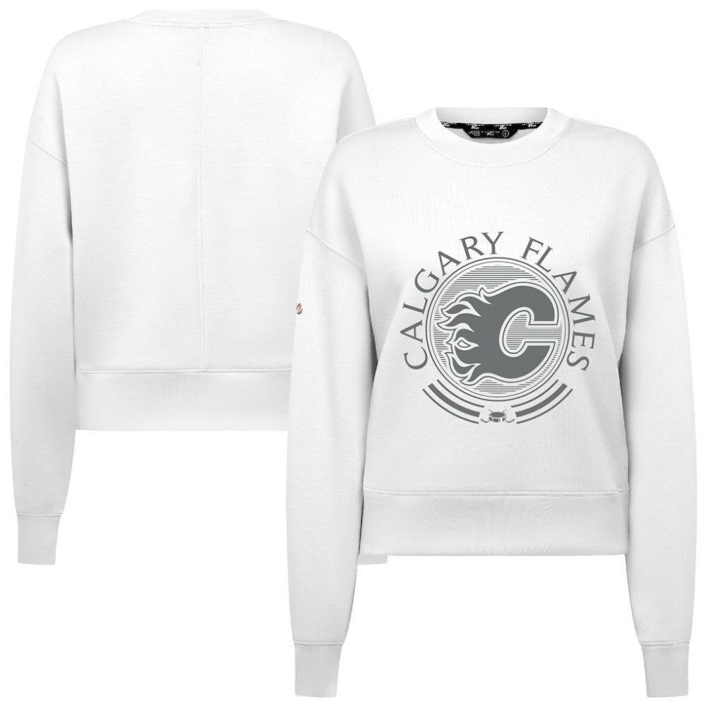 Calgary Flames Levelwear Women's Slate & Snow Sponge Tri-Blend Sweatshirt - White - NHL