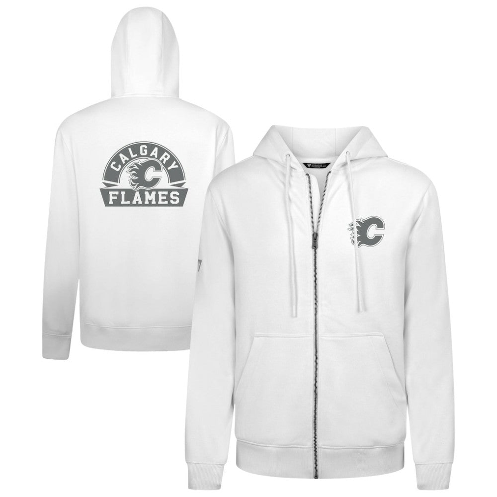 Calgary Flames Levelwear Podium Chenille Logo Full-Zip Hoodie - White - NHL