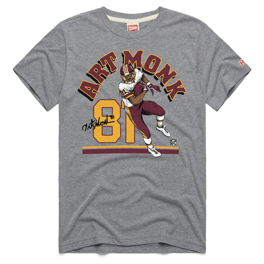 Art Monk Washington Commanders Homage Unisex Retired Player Classic Illustration Tri-Blend T-Shirt Gray | NFL