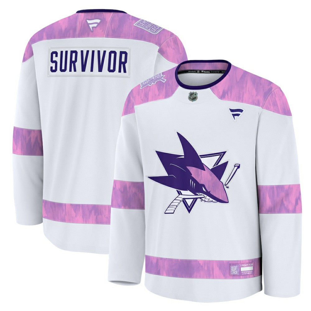 San Jose Sharks Fanatics Hockey Fights Cancer Survivor Practice Jersey - White - NHL