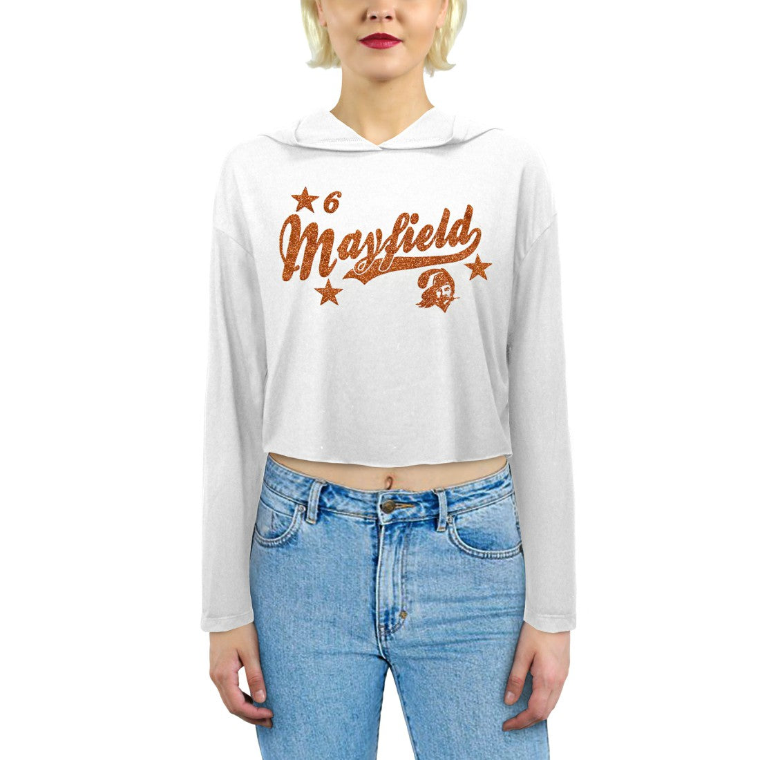 Baker Mayfield Tampa Bay Buccaneers Majestic Threads Women's Glitter Wordmark Hoodie White | NFL