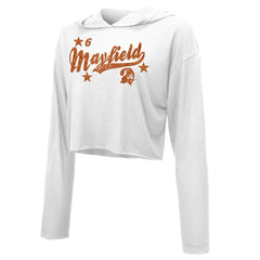 Baker Mayfield Tampa Bay Buccaneers Majestic Threads Women's Glitter Wordmark Hoodie White | NFL