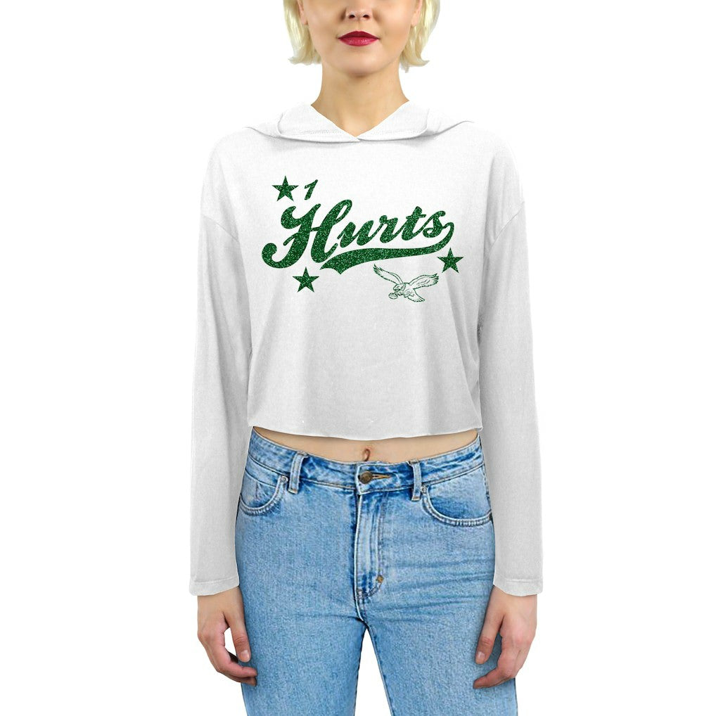 Jalen Hurts Philadelphia Eagles Majestic Threads Women's Glitter Wordmark Hoodie White | NFL