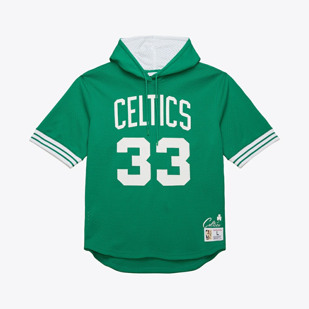 Larry Bird Boston Celtics Mesh Name & Number Short Sleeve Hoodie Kelly Green - NBA