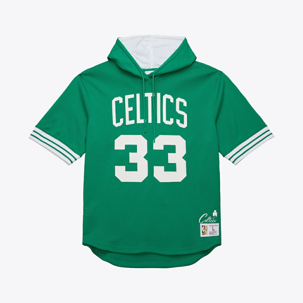 Larry Bird Boston Celtics Mesh Name & Number Short Sleeve Hoodie Kelly Green - NBA