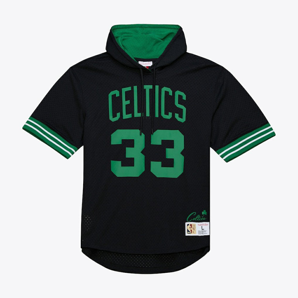 Larry Bird Boston Celtics Mesh Name & Number Short Sleeve Hoodie Black - NBA