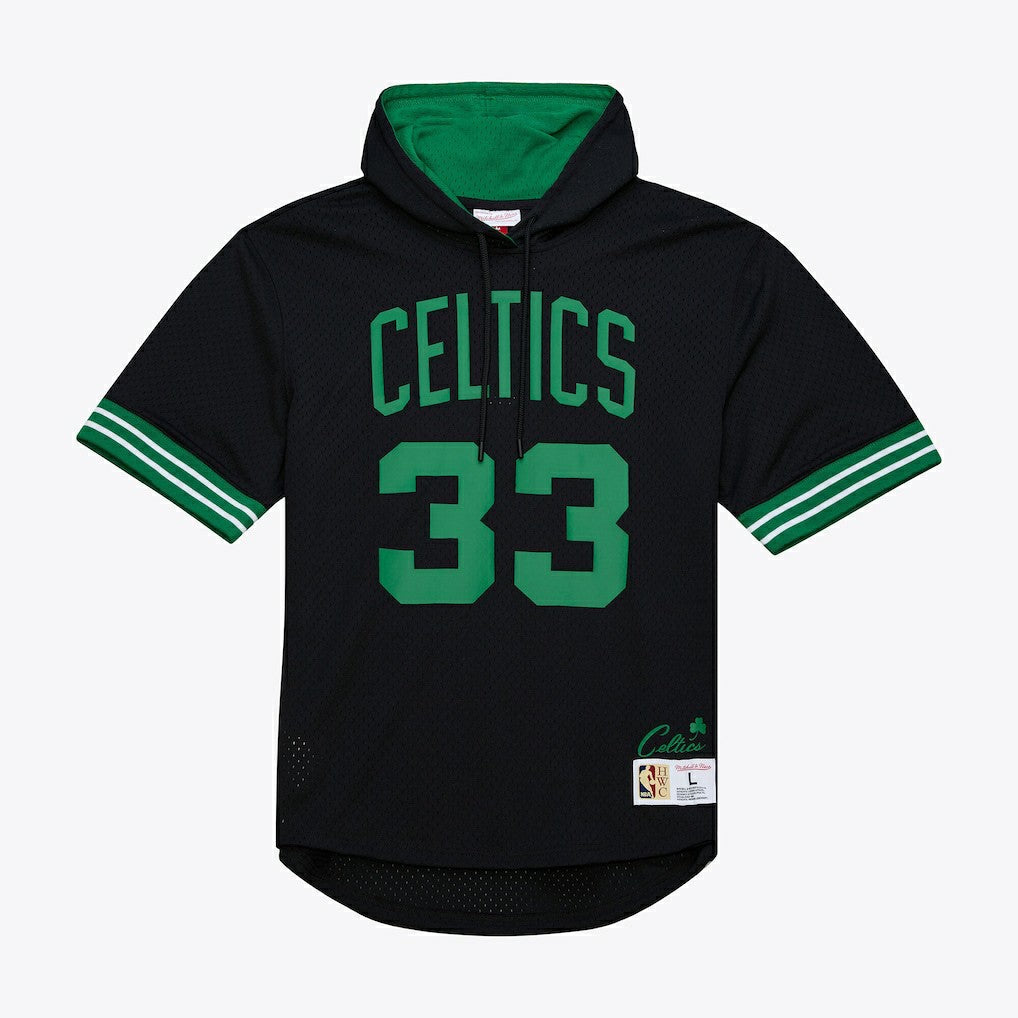 Larry Bird Boston Celtics Mesh Name & Number Short Sleeve Hoodie Black - NBA