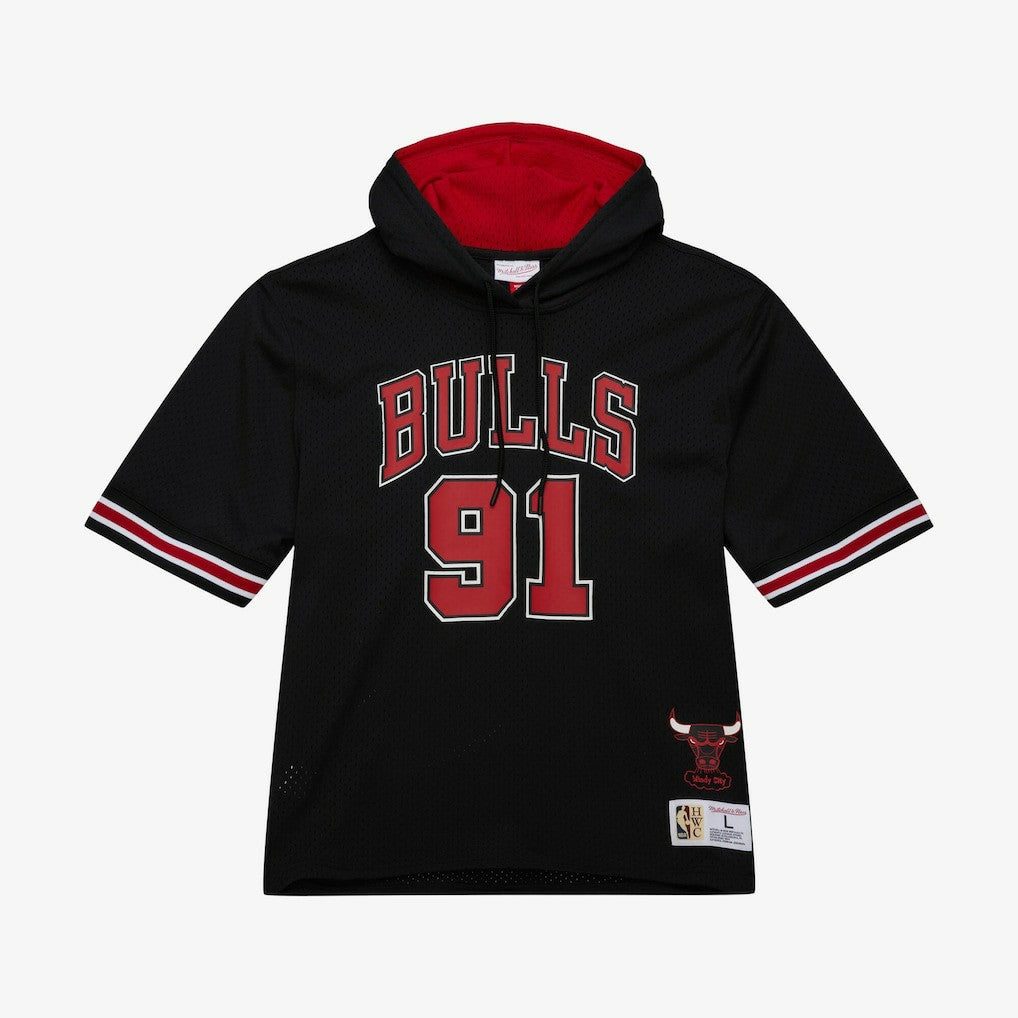 Dennis Rodman Chicago Bulls Mesh Name & Number Short Sleeve Hoodie Black - NBA