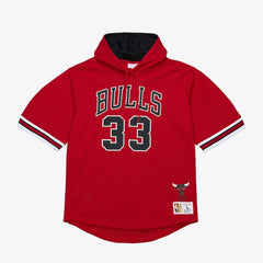 Scottie Pippen Chicago Bulls Mesh Name & Number Short Sleeve Hoodie Red - NBA