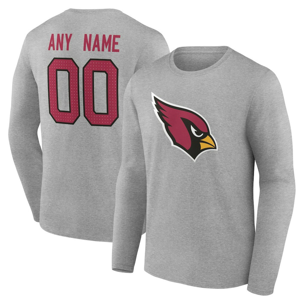 Arizona Cardinals Team Authentic Personalized Name & Number Long Sleeve T-Shirt Gray | NFL