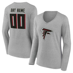 Atlanta Falcons Women's Team Authentic Personalized Name & Number Long Sleeve V-Neck T-Shirt Gray | NFL