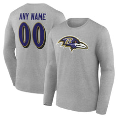 Baltimore Ravens Team Authentic Personalized Name & Number Long Sleeve T-Shirt Gray | NFL