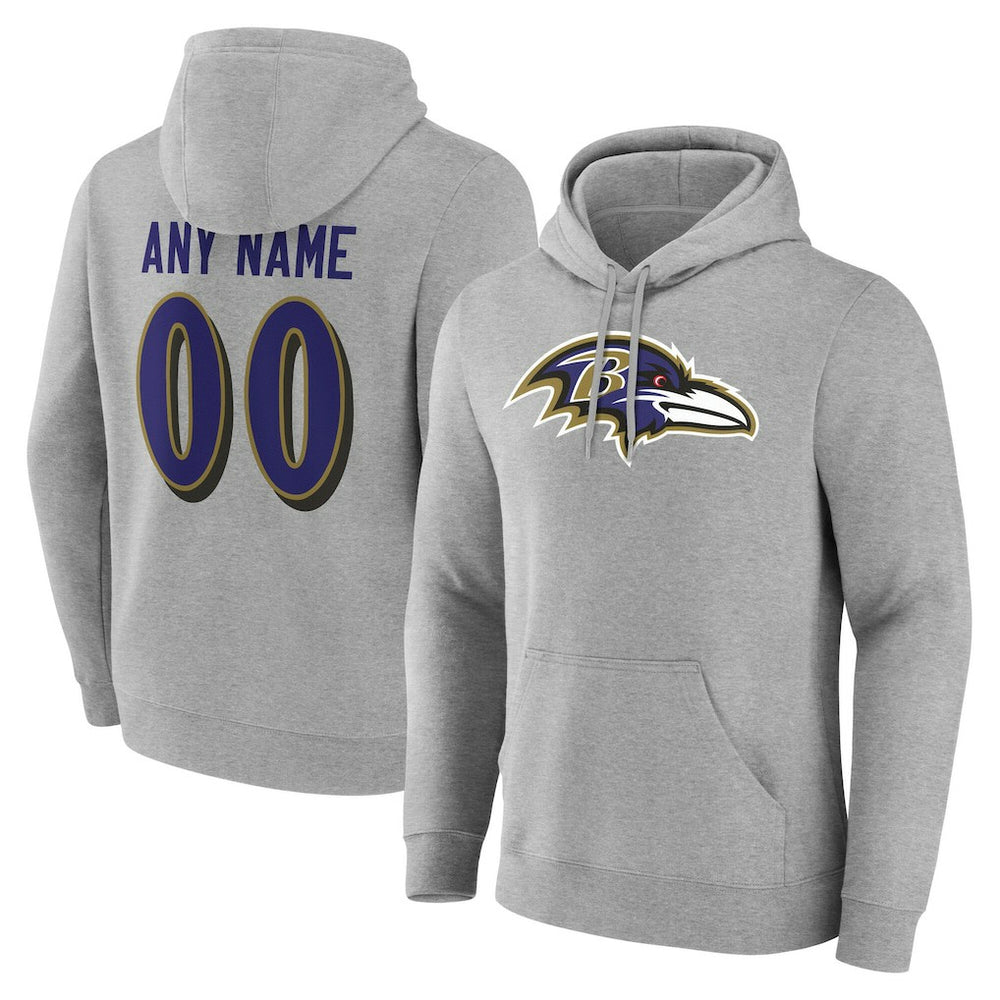 Baltimore Ravens Team Authentic Personalized Name & Number Hoodie Gray | NFL