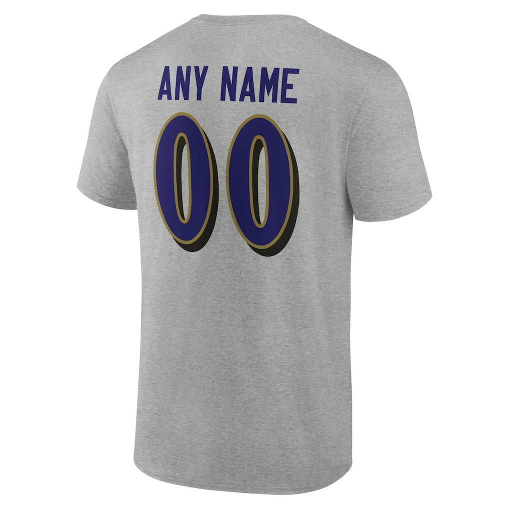 Baltimore Ravens Team Authentic Personalized Name & Number T-Shirt Gray | NFL