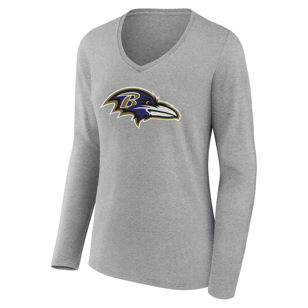 Baltimore Ravens Women's Team Authentic Personalized Name & Number Long Sleeve V-Neck T-Shirt Gray | NFL