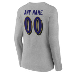 Baltimore Ravens Women's Team Authentic Personalized Name & Number Long Sleeve V-Neck T-Shirt Gray | NFL