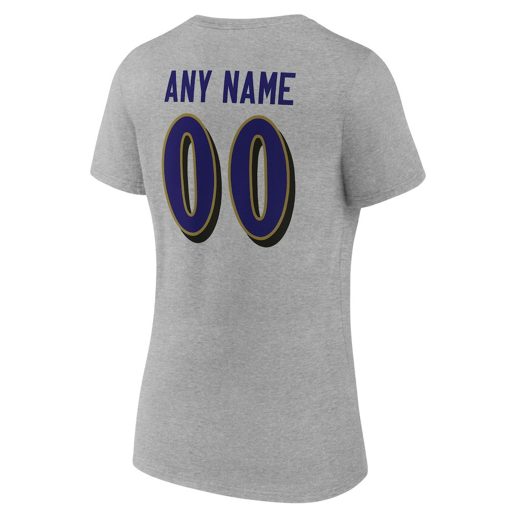 Baltimore Ravens Women's Team Authentic Personalized Name & Number V-Neck T-Shirt Gray | NFL