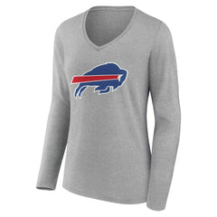 Buffalo Bills Women's Team Authentic Personalized Name & Number Long Sleeve V-Neck T-Shirt Gray | NFL