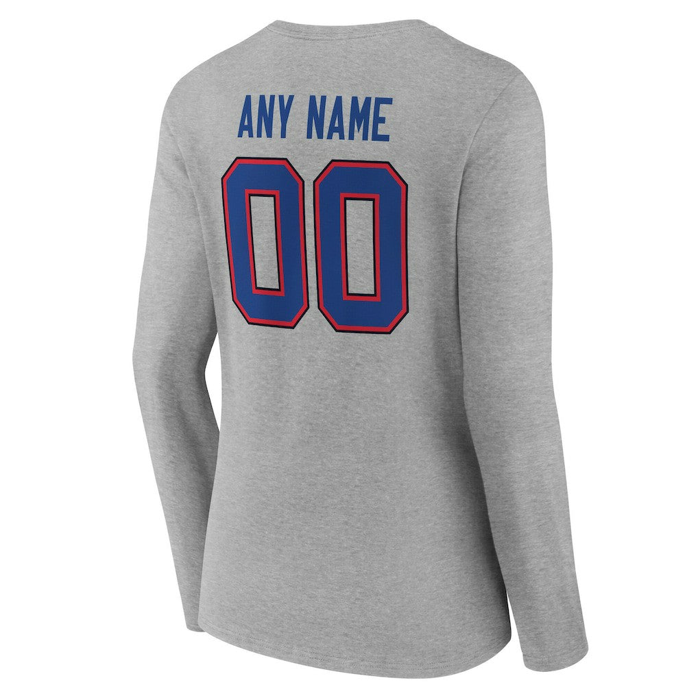 Buffalo Bills Women's Team Authentic Personalized Name & Number Long Sleeve V-Neck T-Shirt Gray | NFL