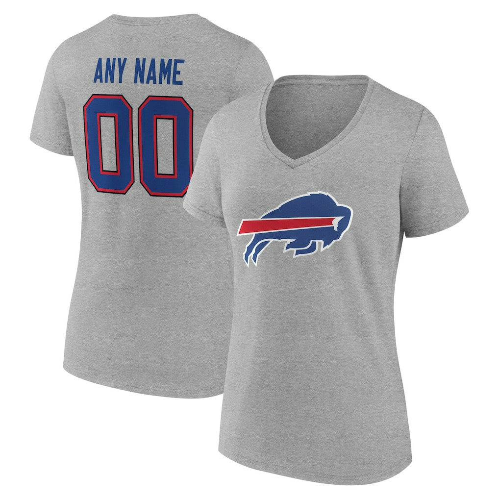 Buffalo Bills Women's Team Authentic Personalized Name & Number V-Neck T-Shirt Gray | NFL
