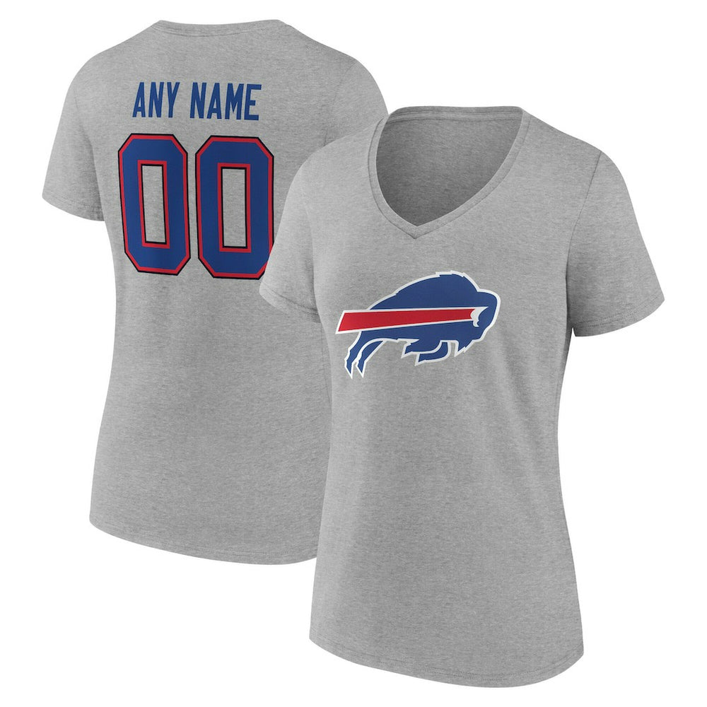 Buffalo Bills Women's Team Authentic Personalized Name & Number V-Neck T-Shirt Gray | NFL