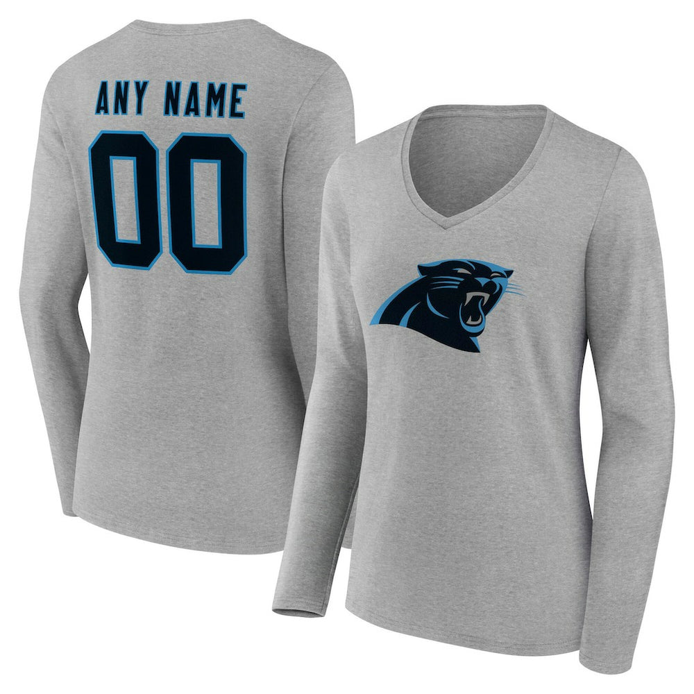 Carolina Panthers Women's Team Authentic Personalized Name & Number Long Sleeve V-Neck T-Shirt Gray | NFL