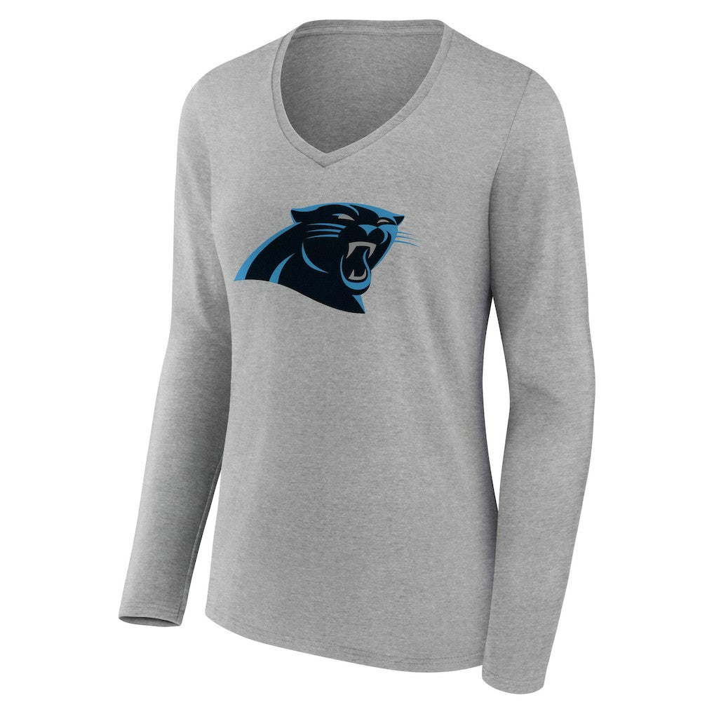 Carolina Panthers Women's Team Authentic Personalized Name & Number Long Sleeve V-Neck T-Shirt Gray | NFL