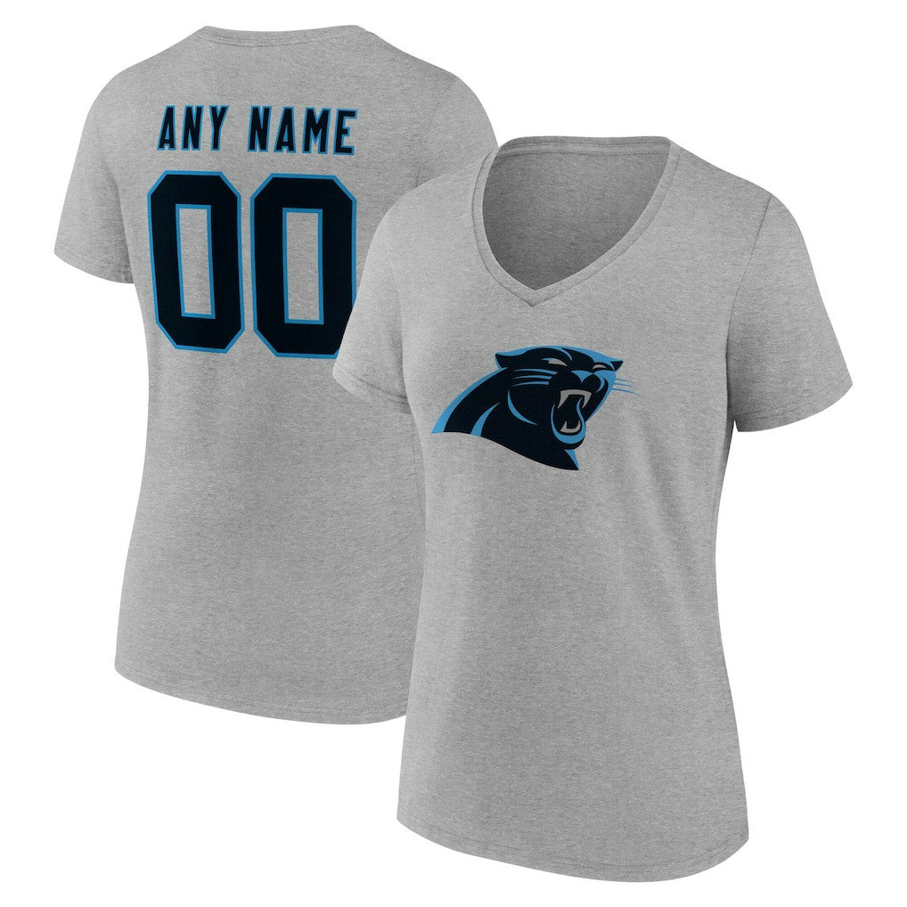 Carolina Panthers Women's Team Authentic Personalized Name & Number V-Neck T-Shirt Gray | NFL