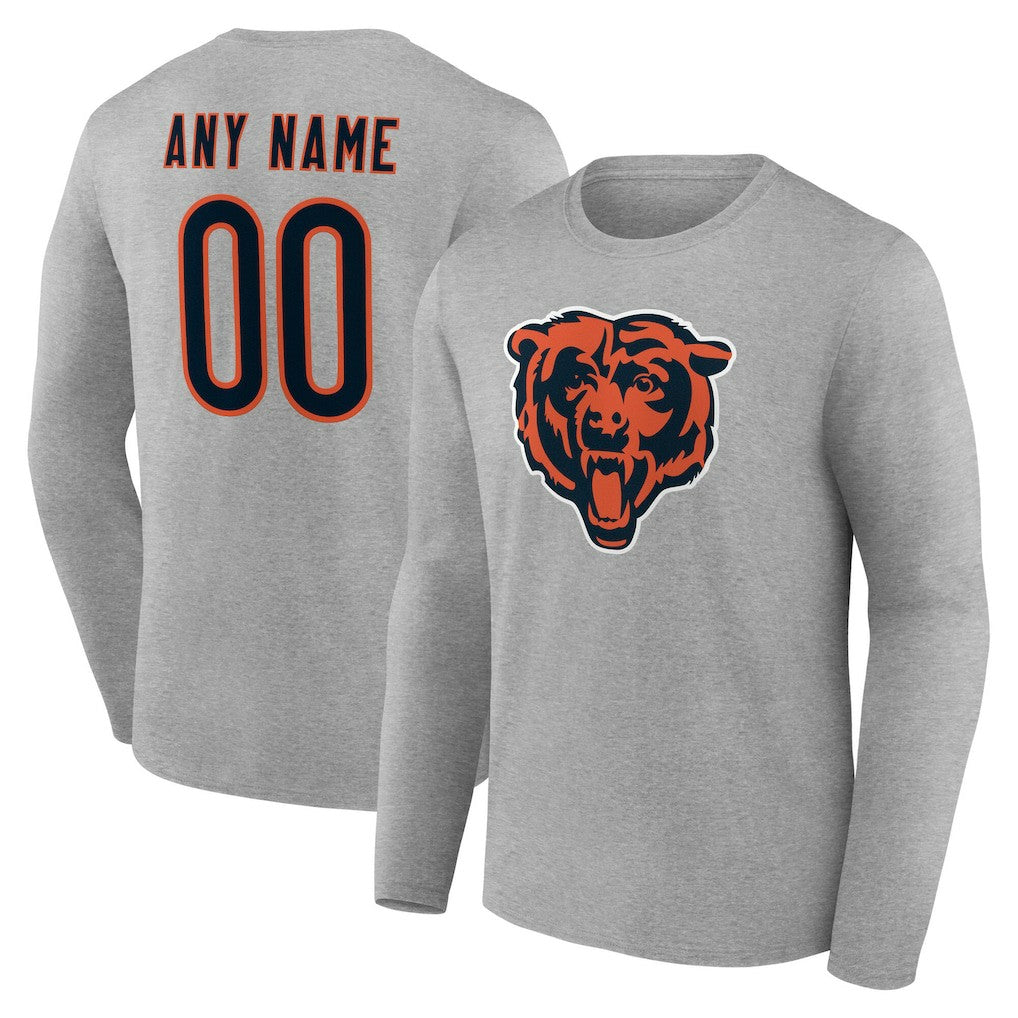 Chicago Bears Team Authentic Personalized Name & Number Long Sleeve T-Shirt Gray | NFL