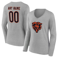 Chicago Bears Women's Team Authentic Personalized Name & Number Long Sleeve V-Neck T-Shirt Gray | NFL