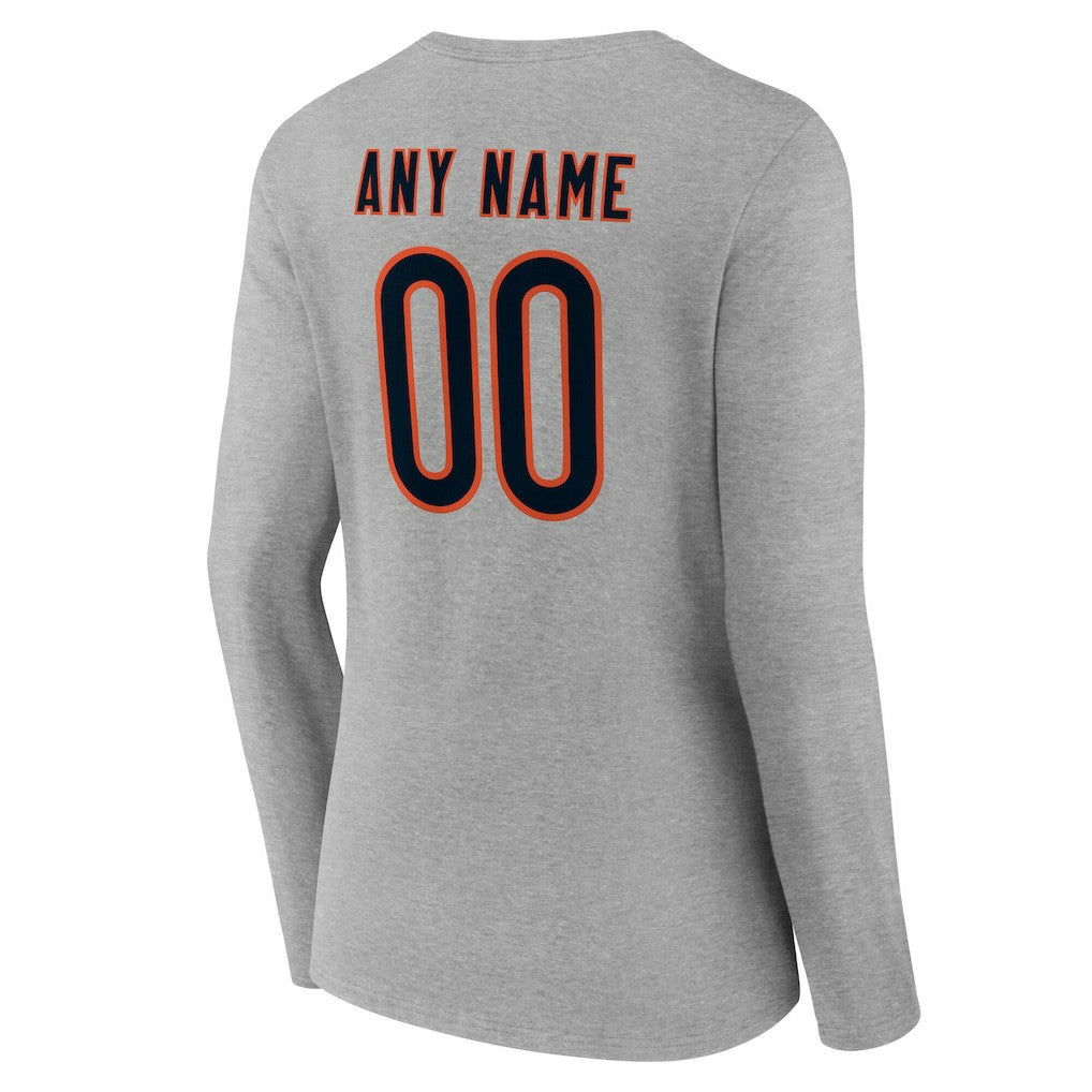 Chicago Bears Women's Team Authentic Personalized Name & Number Long Sleeve V-Neck T-Shirt Gray | NFL
