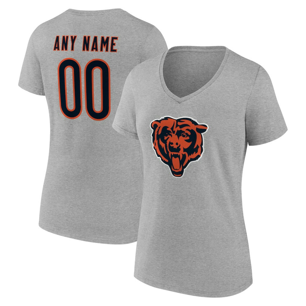 Chicago Bears Women's Team Authentic Personalized Name & Number V-Neck T-Shirt Gray | NFL