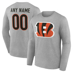 Cincinnati Bengals Team Authentic Personalized Name & Number Long Sleeve T-Shirt Gray | NFL