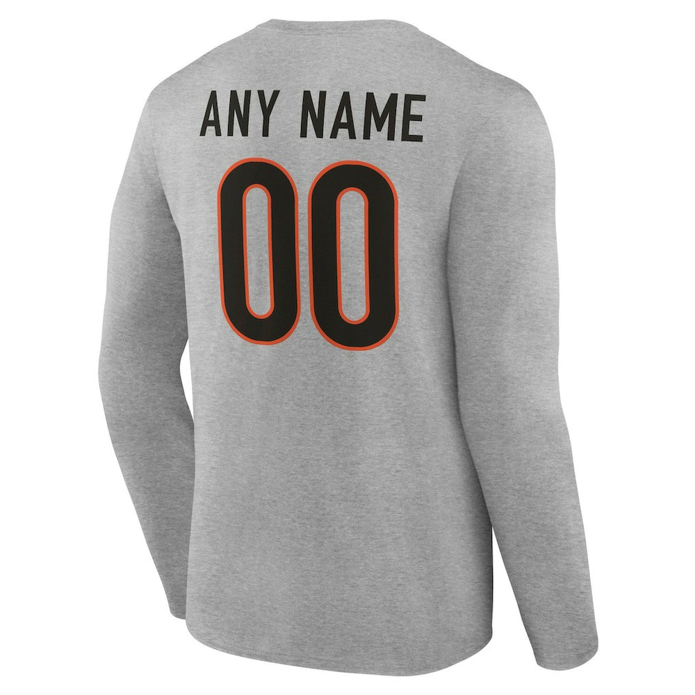 Cincinnati Bengals Team Authentic Personalized Name & Number Long Sleeve T-Shirt Gray | NFL