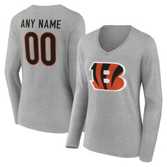 Cincinnati Bengals Women's Team Authentic Personalized Name & Number Long Sleeve V-Neck T-Shirt Gray | NFL