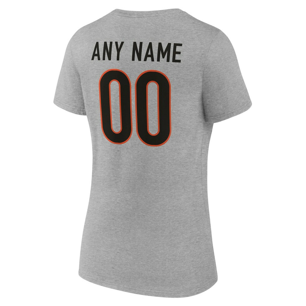 Cincinnati Bengals Women's Team Authentic Personalized Name & Number V-Neck T-Shirt Gray | NFL