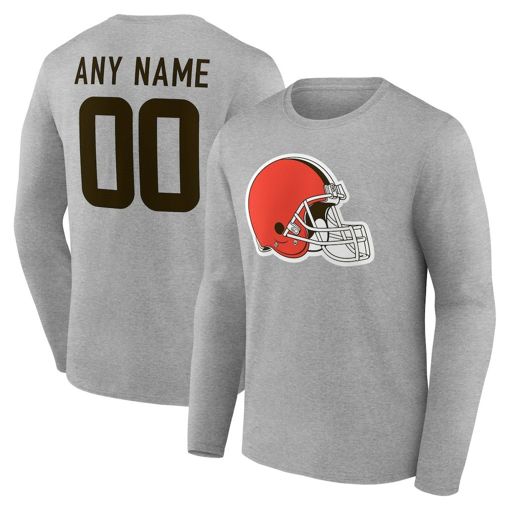 Cleveland Browns Team Authentic Personalized Name & Number Long Sleeve T-Shirt Gray | NFL