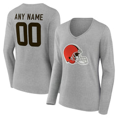 Cleveland Browns Women's Team Authentic Personalized Name & Number Long Sleeve V-Neck T-Shirt Gray | NFL